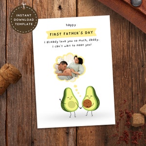 Biglietto fotografico per la prima festa del papà per il futuro papà, presto sarà la prima volta papà Immagine divertente regalo personalizzato stampabile dal pancione e dalla moglie