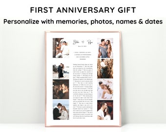 1 Year Anniversary Gift for Girlfriend or Wife, Personalized Photo Collage First Dating Anniversary Present, Long Distance Paper Anniversary