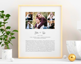 1 Year Anniversary Gift for Girlfriend Boyfriend Husband Wife, Personalized Photo Collage One Year Dating, Long Distance Paper Anniversary