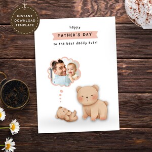 Carte photo drôle de fête des pères imprimable pour mari, femme et bébé garçon, cadeau photo personnalisé papa ours de la petite amie pour petit ami