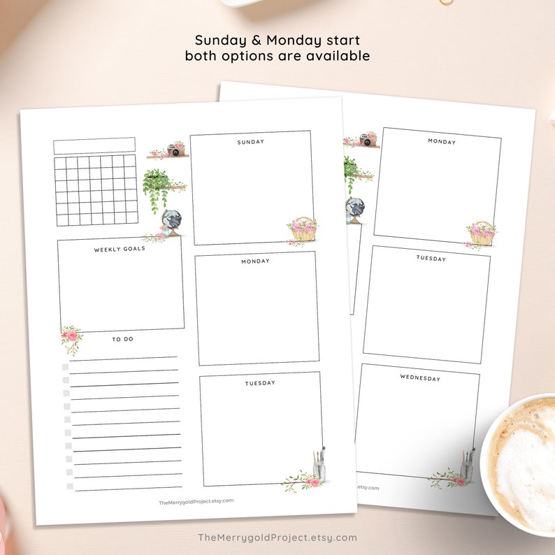 Aesthetic Weekly Planner Printable Week on 2 Pages to Do - Etsy