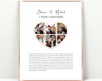 2 Year Anniversary Gift for Girlfriend Personalized Heart Photo Collage Template, 2nd Anniversary Gift for Her, I Love You Gift for Wife
