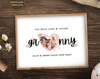 Granny Mothers Day Gift for Grandmom from Grandkid, Personalized Best Grandma Ever Printable Picture Frame from Granddaughter to Grandmother