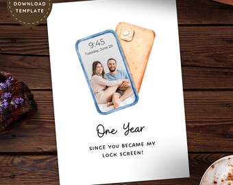 One Year Anniversary Funny Photo Card for Husband, Romantic First Anniversary Paper Gift for Him, Personalized Printable Card for Boyfriend