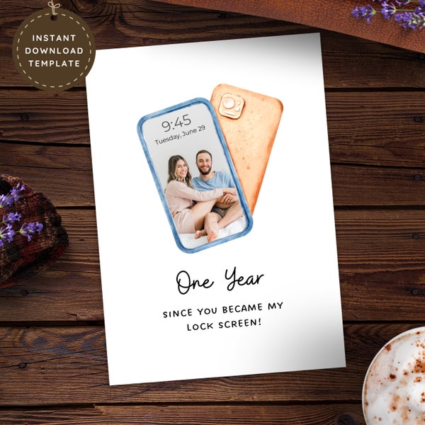 One Year Anniversary Funny Photo Card for Husband, Romantic First Anniversary Paper Gift for Him, Personalized Printable Card for Boyfriend