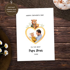 Bonne fête des pères, carte papa ours pour le meilleur papa, femme et bébé, cadeau photo imprimable personnalisé de l'enfant et de la petite amie pour petit ami