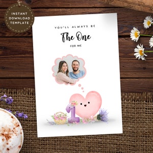 First Wedding Anniversary Card, Romantic Funny Printable 1st Anniversary Love Card, Custom One Year Anniversary Photo Card Digital Download