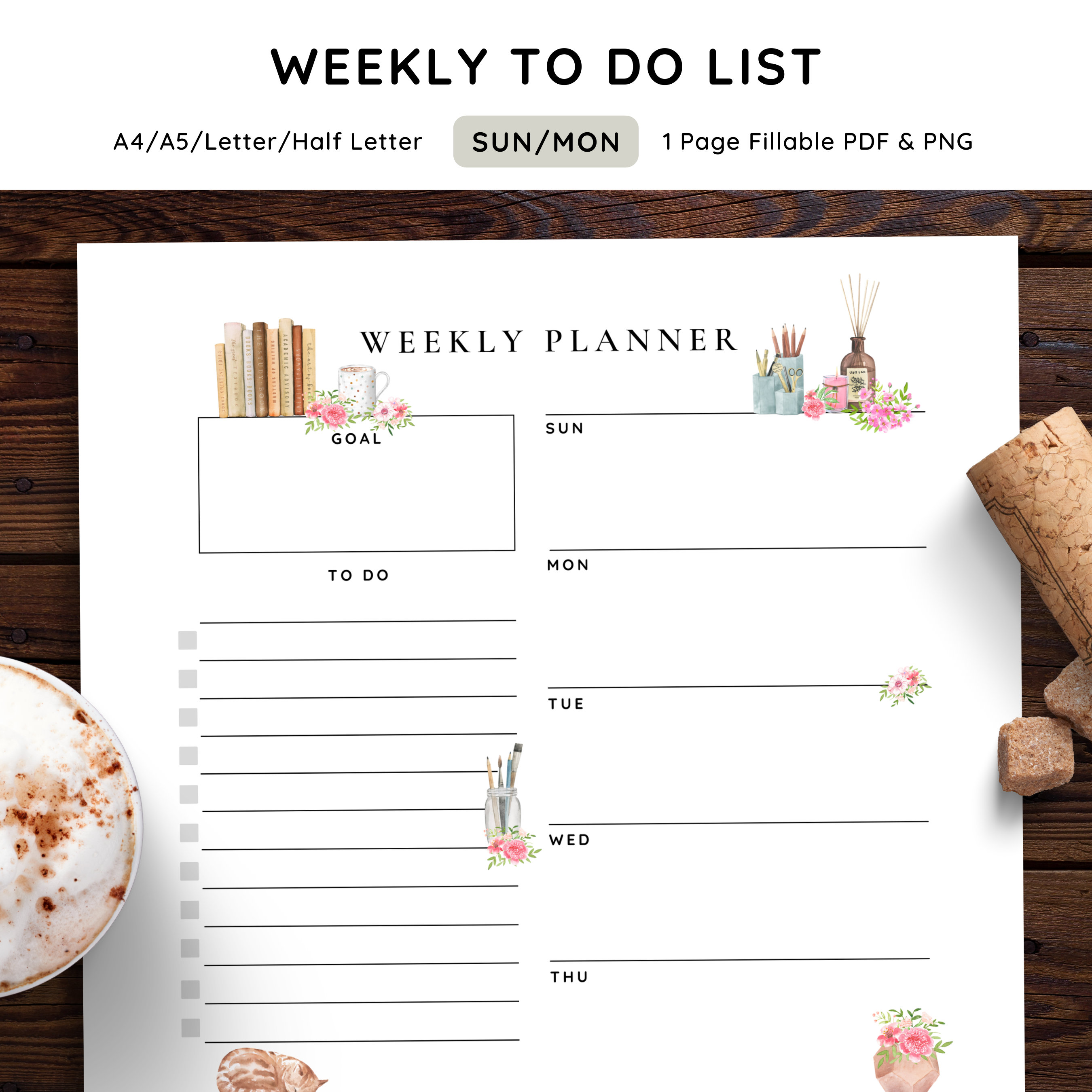 Cute Weekly Planner to Do List Printable Homeschool Study Schedule ...
