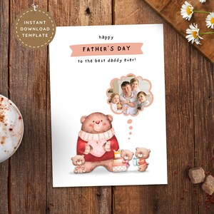 Carte photo imprimable pour la fête des pères, papa ours, enfants et femme, mari, cadeau photo personnalisé amusant pour beau-père pour beau-père