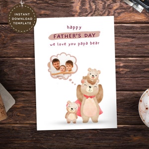 Carte de fête des pères imprimable des enfants, carte de fête des pères drôle de papa ours de femme pour mari carte personnalisée pour petit ami de petite amie