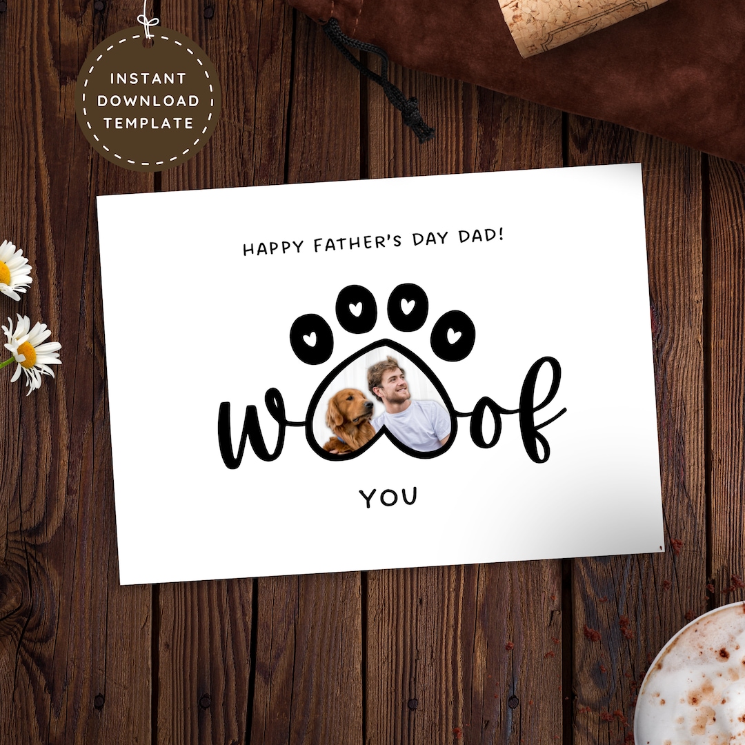 Dog Dad Printable Happy Fathers Day Card, Personalized Name Fur Baby ...