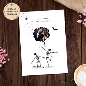 Goth Valentines Day Horror Card Printable, Spooky Valentines Day Photo Card for Him, Funny Creepy Dancing Skeleton Anniversary Card for Her