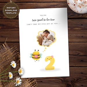 2nd Anniversary Funny Love Card for Her, Personalized Romantic Photo Card for Wife, 2 Year Anniversary Cute Printable Custom Digital Card