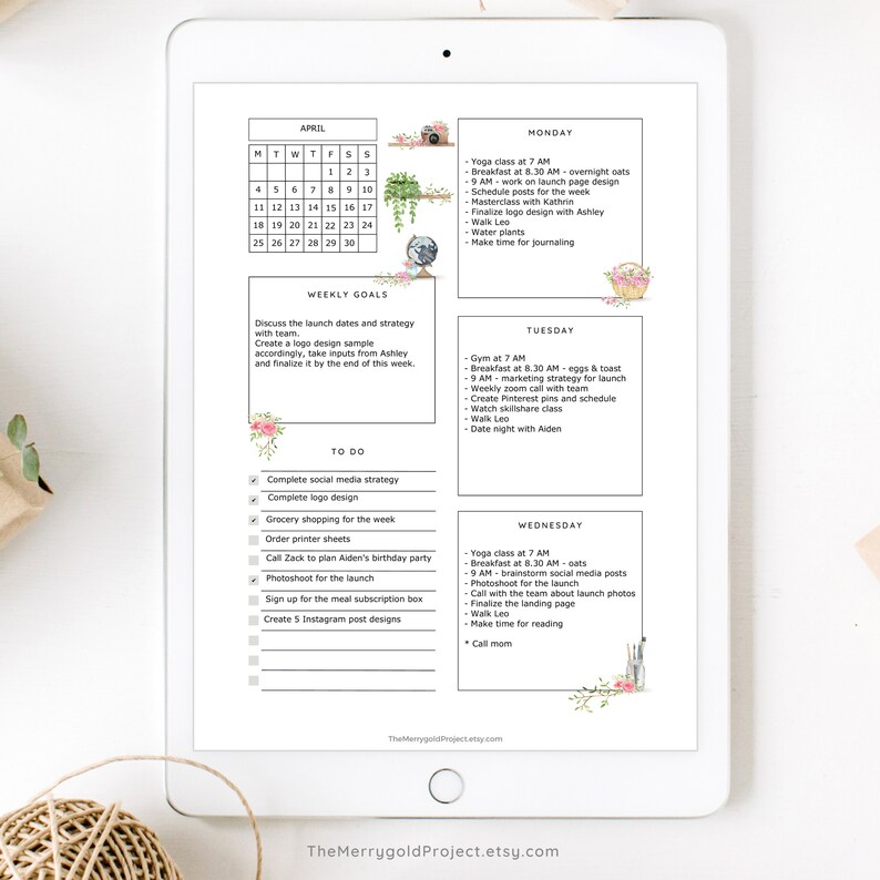 Aesthetic Weekly Planner Printable Week on 2 Pages to Do - Etsy