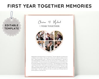 1 Year Anniversary Gift for Girlfriend Heart Photo Collage, 1st Anniversary Gift for Wife, Paper Gift for First Anniversary, One Year Dating