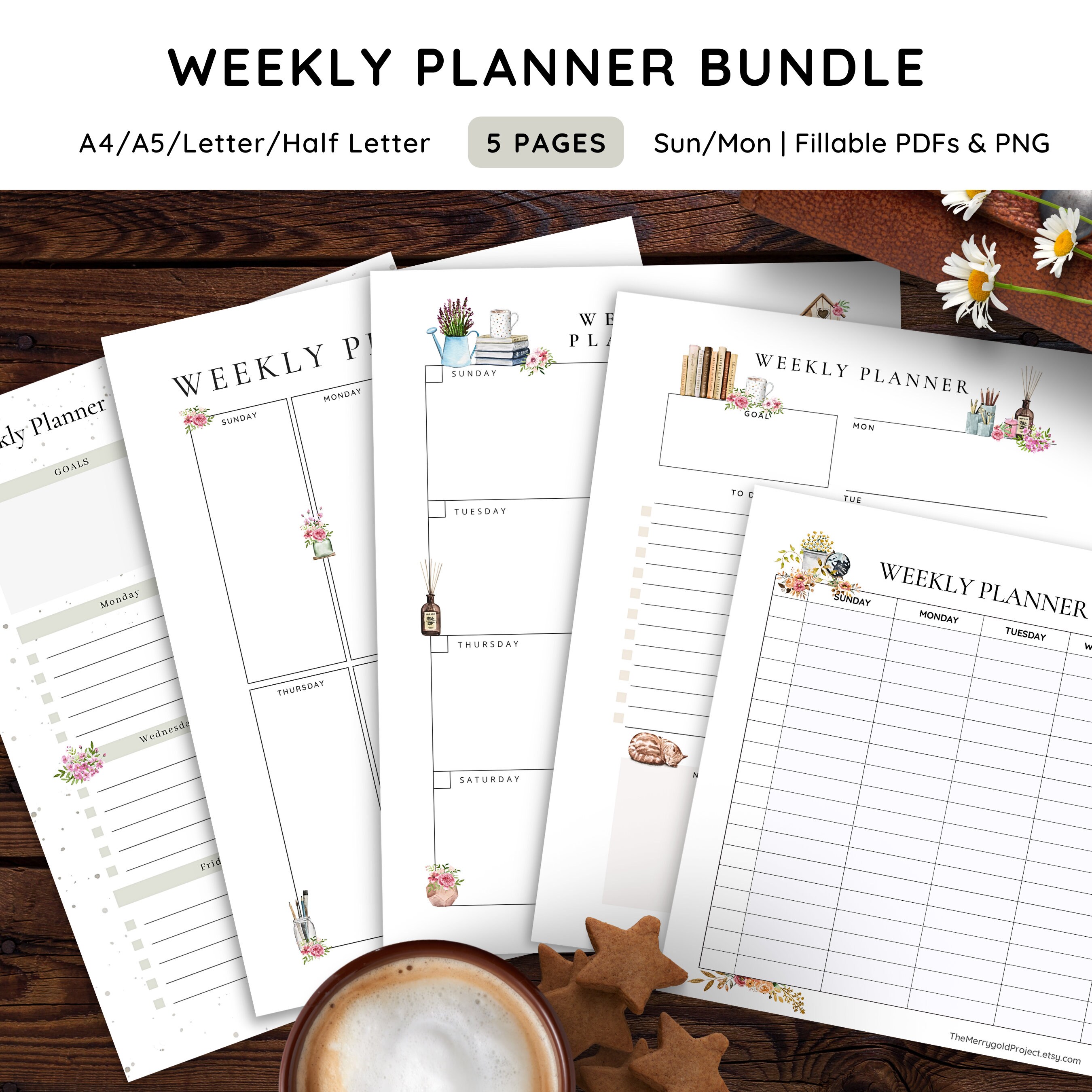 Weekly Schedule to Do List Printable Planner Bundle, Week at a Glance ...