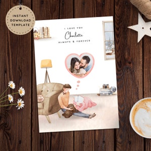 First Valentines Day Card For Her, Printable Romantic 1 Year Anniversary Card for Wife, Cute Personalized I Love You Card for Girlfriend