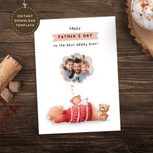 Carte photo drôle papa ours pour mari, femme et enfant, imprimable personnalisée pour beau-père, meilleur cadeau photo pour papa, cadeau de petite amie