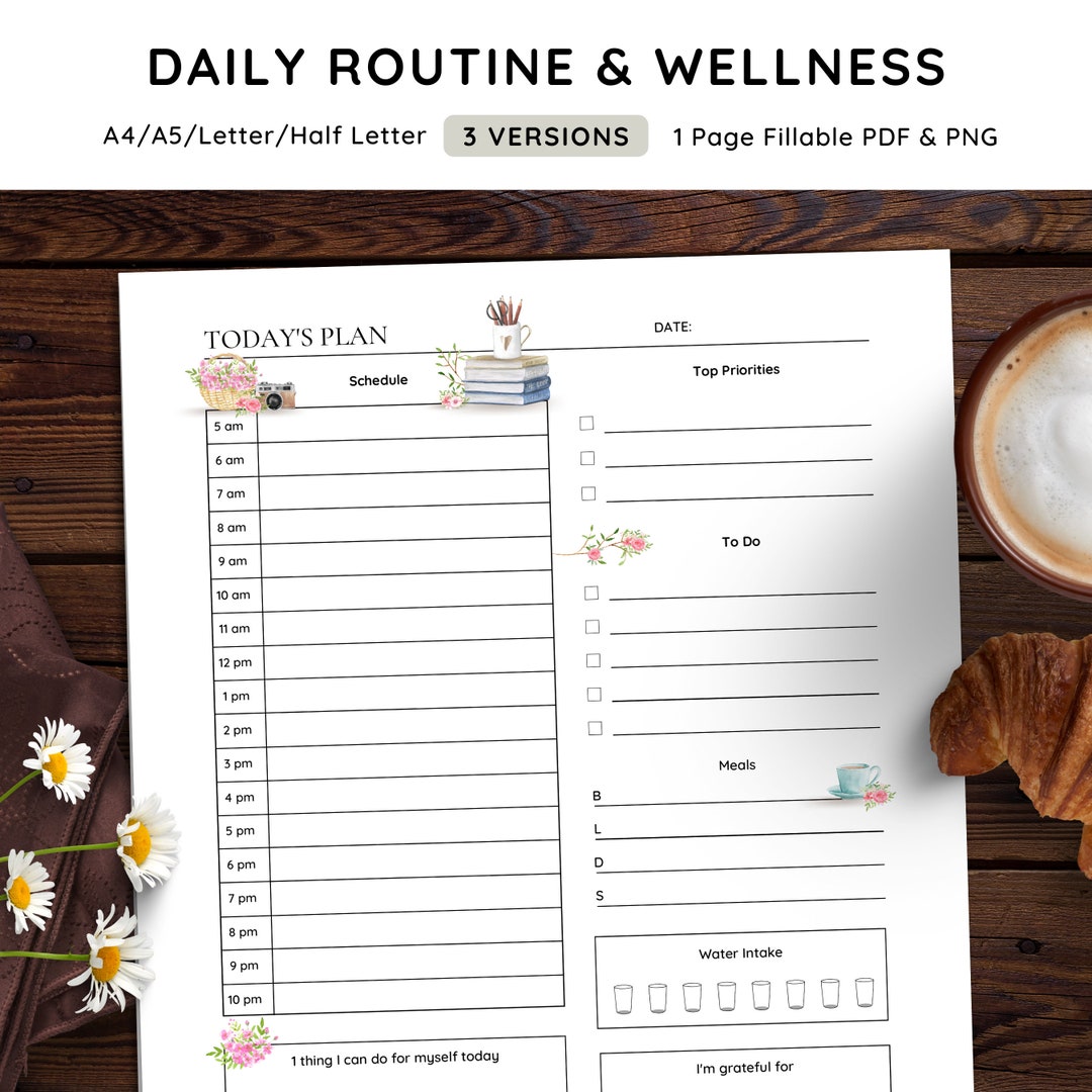 Daily Wellness Self Care Personal Planner Page Printable PDF Insert ...