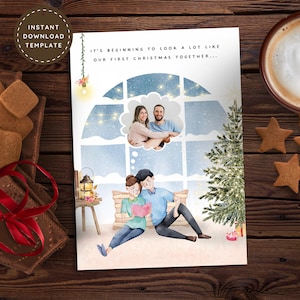 Our First Christmas Engaged Married Photo Card for Him Her Boyfriend Girlfriend Fiance Love You Gift for Wife from Husband Vertical Template