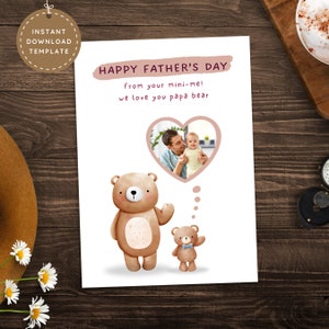 Première carte de fête des pères de son fils et sa femme pour papa pour la première fois, cadeau photo personnalisé imprimable pour la 1ère fête des pères papa ours de bébé garçon