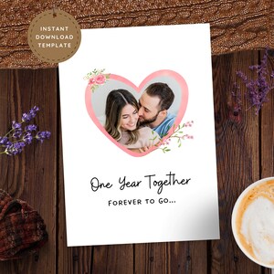 1 Year Anniversary Card for Wife, First One Year Paper Anniversary Photo Gift for Girlfriend Personalized Printable Romantic Card for Her