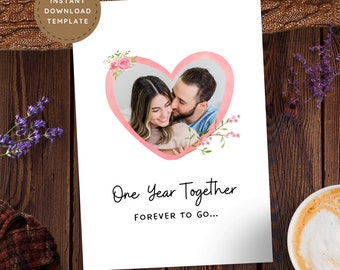 1 Year Anniversary Card for Wife, First One Year Paper Anniversary Photo Gift for Girlfriend Personalized Printable Romantic Card for Her