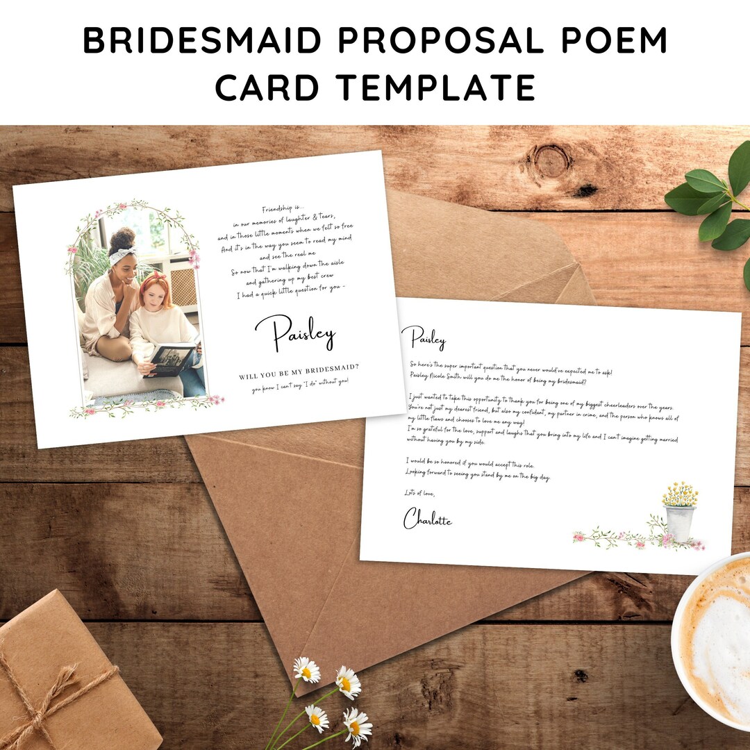 Bridesmaid Proposal Poem Personalized Photo Card Template Etsy