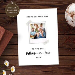 Cartão de feliz dia dos pais do sogro, nora e netos para o avô, cartão com foto personalizada para impressão para o papai