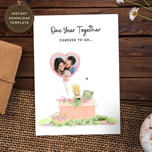 Romantic 1st Anniversary Card for Wife Personalized Printable One Year Anniversary Photo Gift for Her, Long Distance Card for Girlfriend