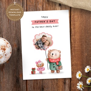 Carte photo drôle de fête des pères de la part d'une fille, cadeau personnalisé papa ours pour mari de la part de la femme et de l'enfant, meilleur cadeau photo pour papa