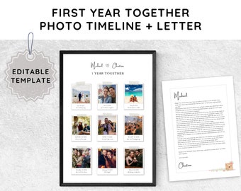 1 Year Anniversary Gift for Husband, Paper Gift for First Anniversary Photo Collage Template, Long Distance Relationship Last Minute Gift