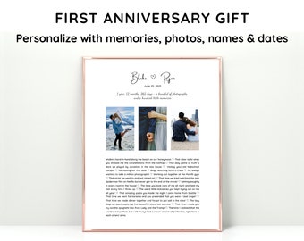 1 Year Anniversary Gift for Boyfriend or Husband Personalized Photo Collage, Sentimental Gift Ideas for Wife, Paper Anniversary Gift for Him