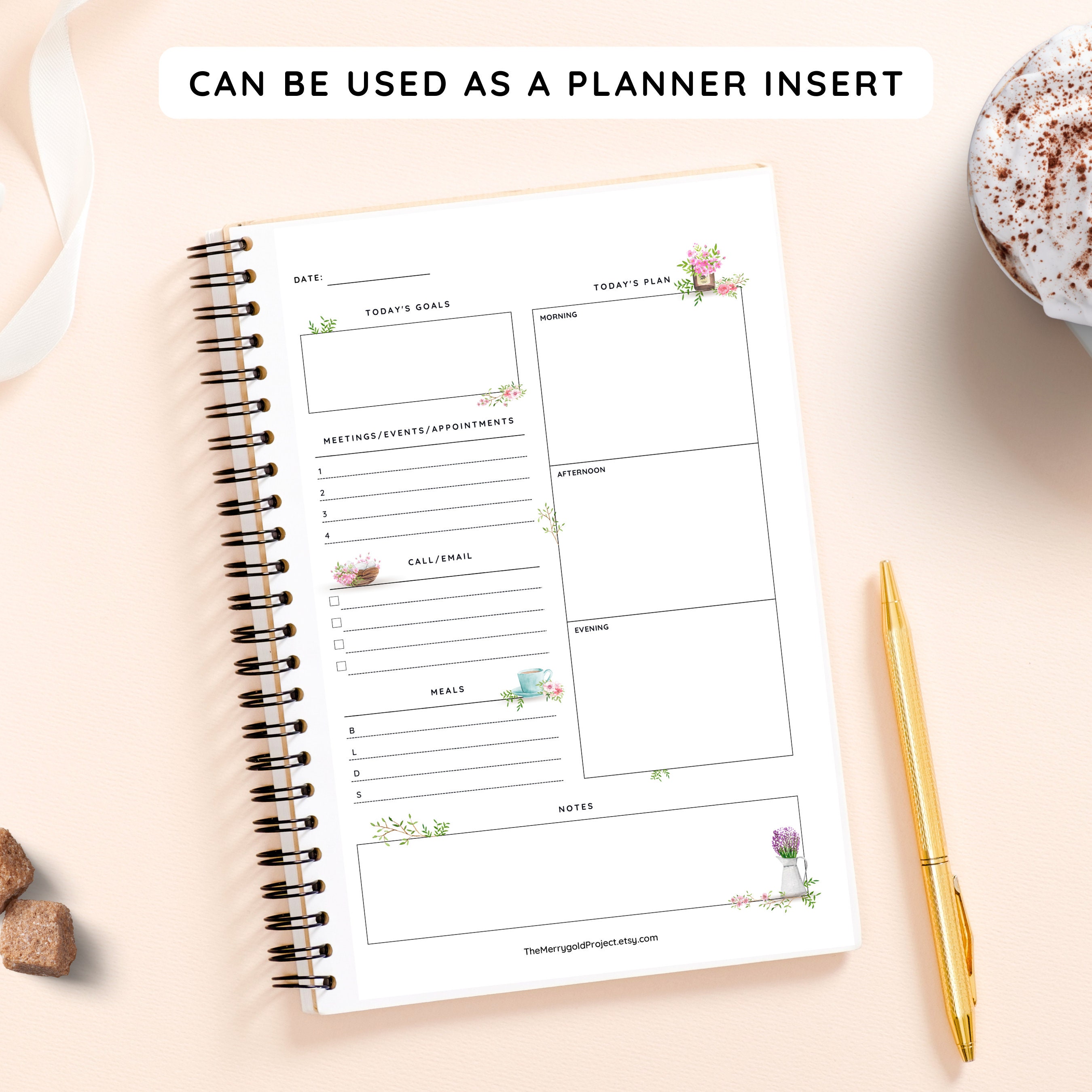 Busy Mom Daily Routine Floral Printable Planner Insert, Watercolor ...