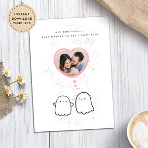 Romantic Valentines Day Ghost Love Card for Her, Cute Spooky Anniversary Card for Husband Wife, Personalized I Love You Photo Card for Him