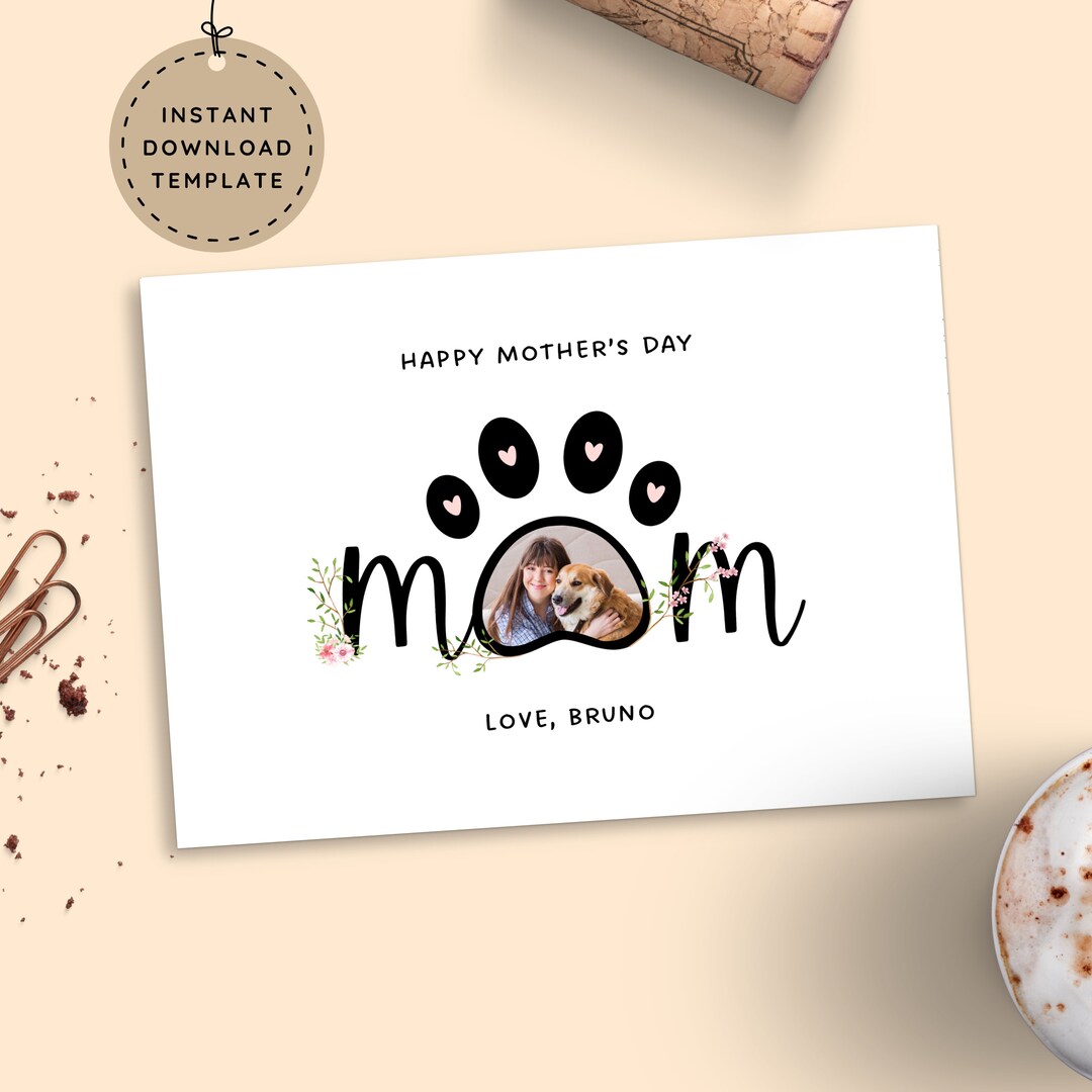 Printable Happy Mothers Day Card from Dog, New Puppy Personalized Name ...