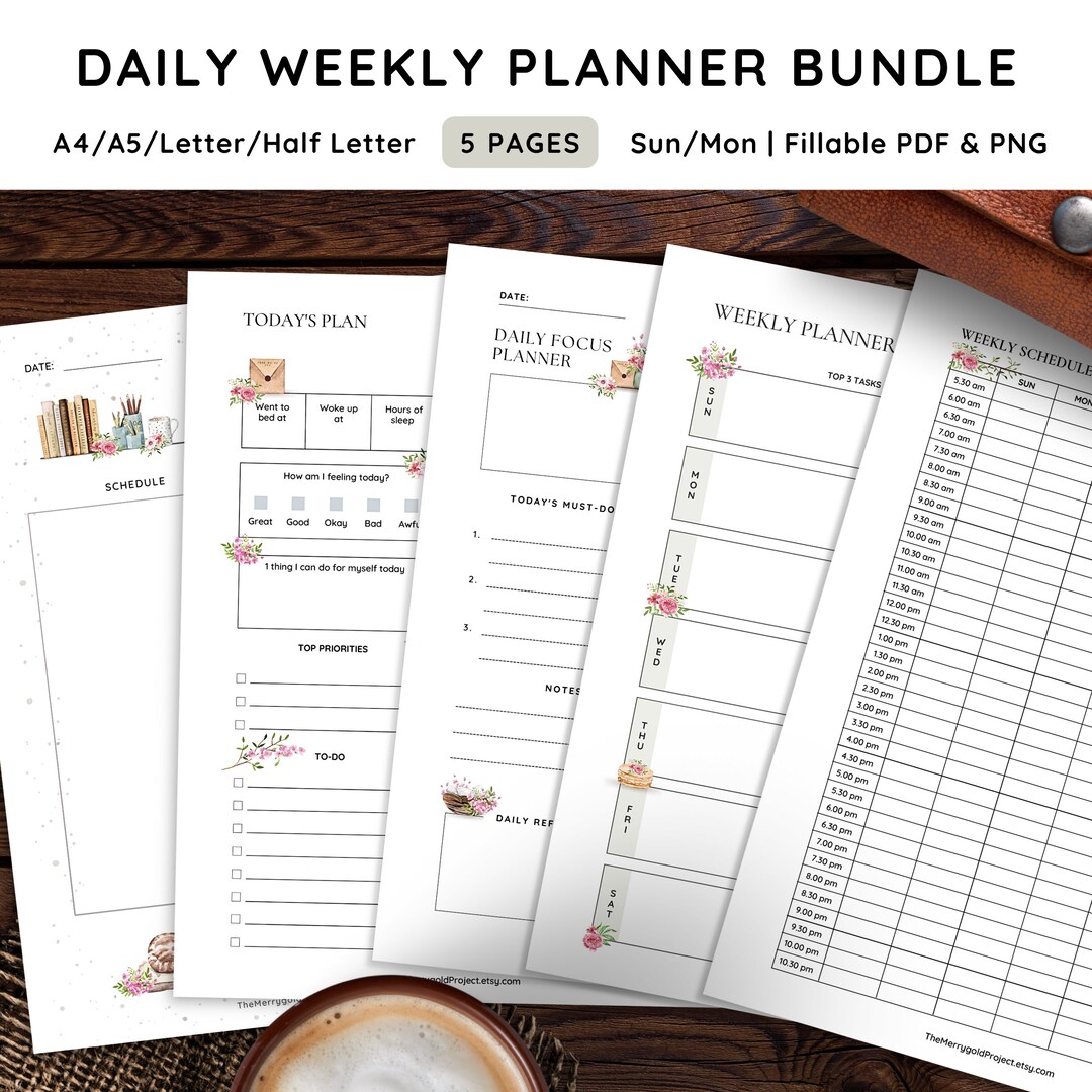 Hourly Daily Weekly to Do List Schedule Undated Productivity Planner ...