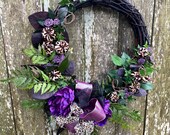 Purple Floral Velvet Leopard Print Pumpkin Blackwashed Thorny Wreath