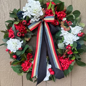 Americana Patriotic Wreath, Independence Day Front Door Wreath, 4th of July Wreath, Patriotic Wreath, Red White and Blue USA Wreath