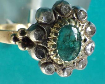 Georgian Emerald & Diamond Ring: 18K Gold, Circa 1820