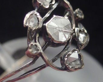 4430 Original antique Georgian 18K gold & Silver ring, natural diamonds, Circa 1820