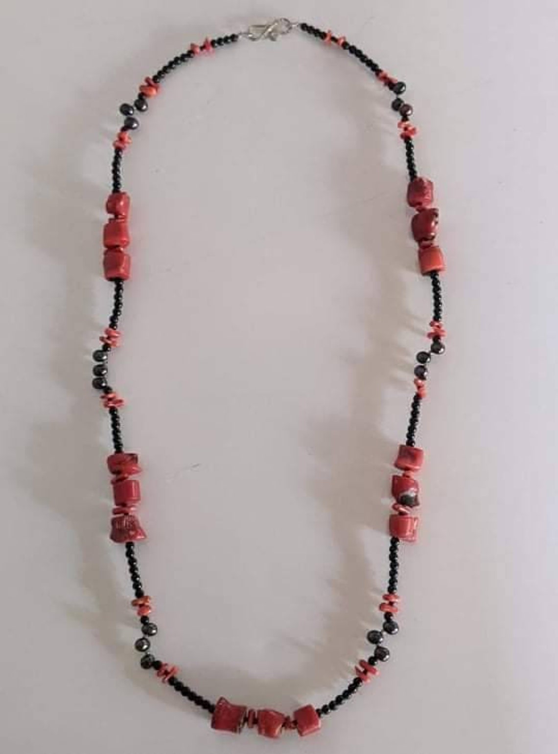Beautiful Handmade Hawaiian Necklace 34 Inches Long. Coarl, Black Pearl