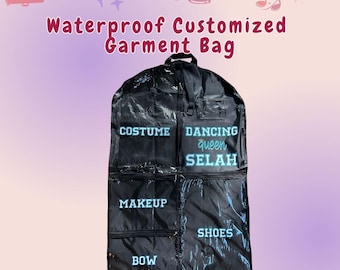 Personalized Cheer : Dance Garment Bag - Custom Name, Sparkle Vinyl - Waterproof Costume Bag with Pockets - Travel Bag for Dancers & Cheer