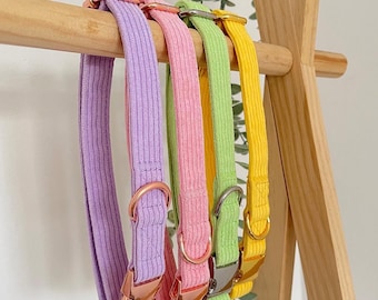 Lilac Corduroy Dog Collar: Adjustable Rose Gold Hardware