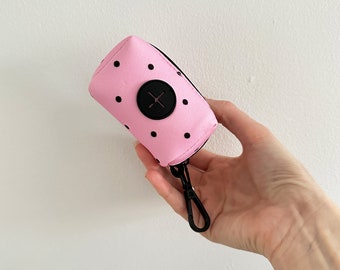 Dog poop bag holder, Dog waste bag holder, Dog poop bag dispenser, Dog waste bag dispenser - Spotty Pink