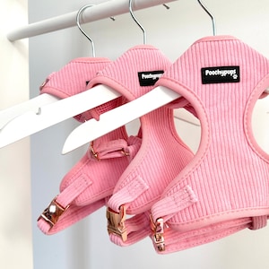 Pink Corduroy Dog Harness: Adjustable, Rose Gold Hardware