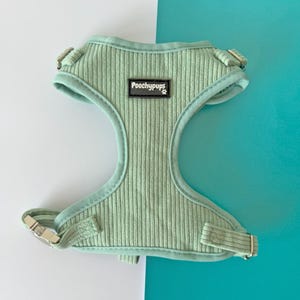 Turquoise Corduroy Dog Harness: Adjustable, Comfortable, Silver Hardware