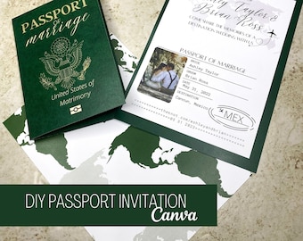 Passport Einladung Canva Instant Download