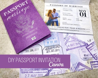 Passport Hochzeitseinladung CANVA Sofort Download
