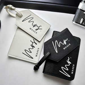 Mr and Mrs Luggage Tag Passport Holder Personalized His & Hers Couple Set